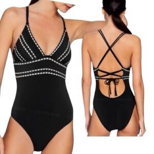 Robin Piccone Black Ivory Naomi Crisscross One Piece Swimsuit NWT  4